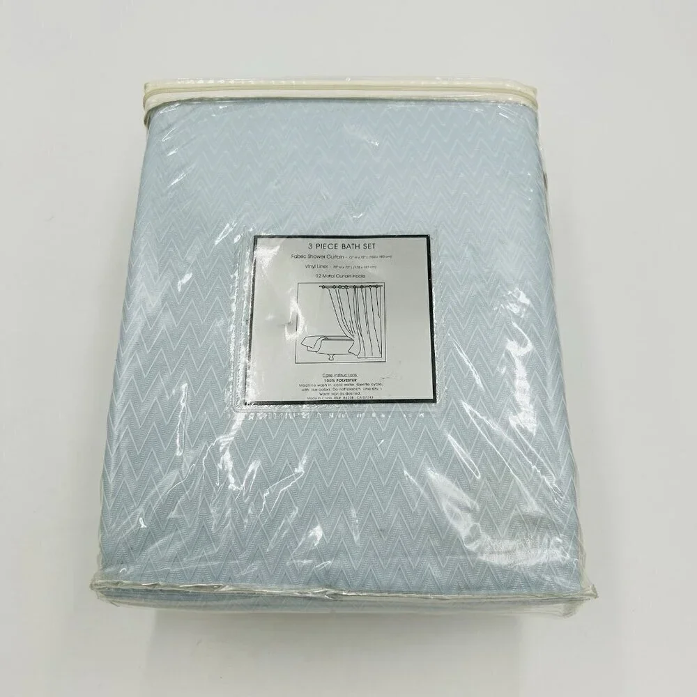 Hamilton Collection 3 Piece Bath Set Textured Shower Curtain, Liner & 12 Hooks
